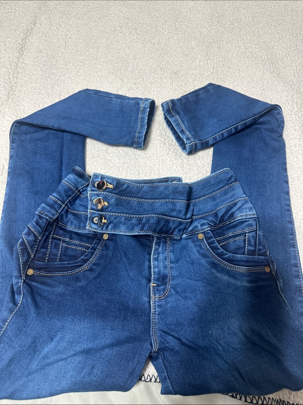High-Rise Triple-Button Blue Women's Jeans Colombian butt-lifting pants